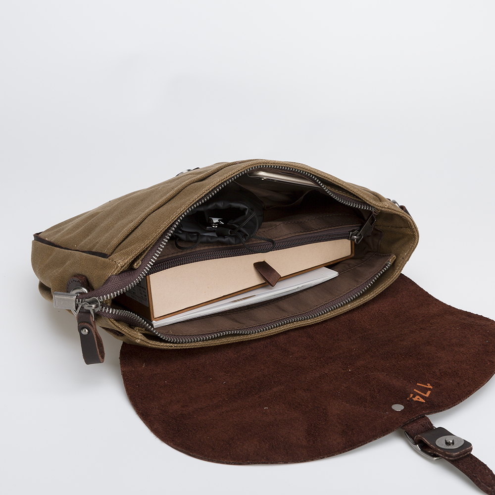Canvas Genuien Leather Briefcase Messenger Bag For Men