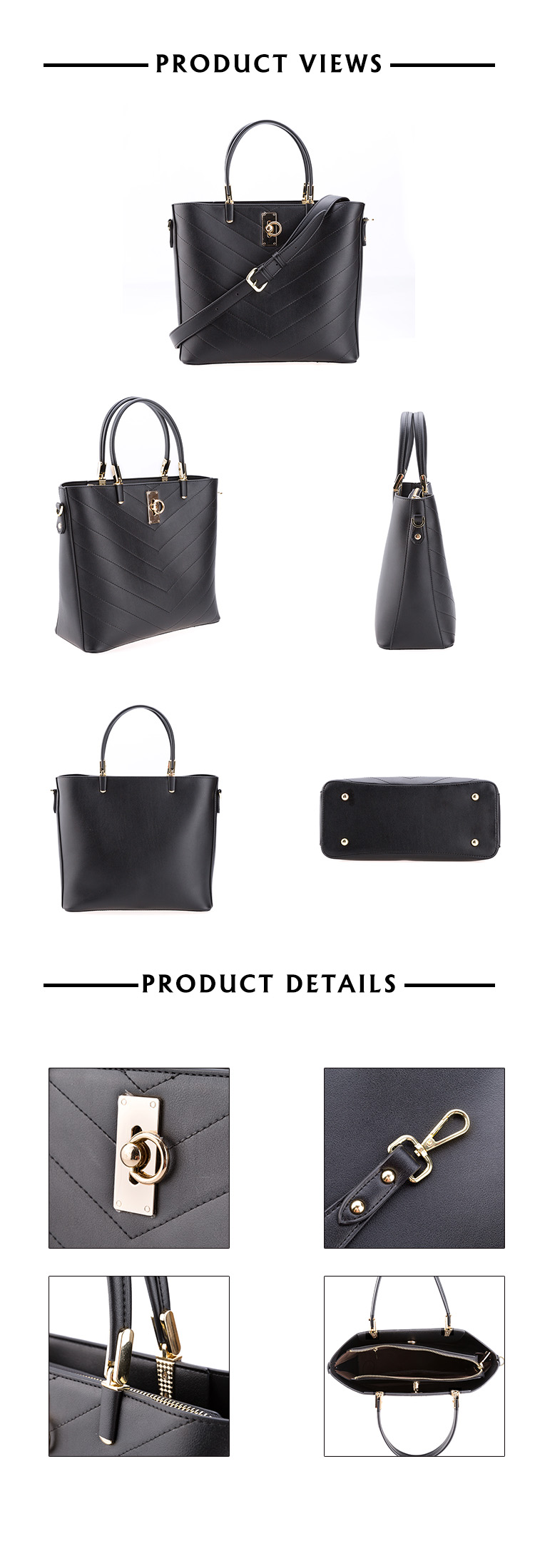 Black Color Designer PU Leather Big Capacity Handbag