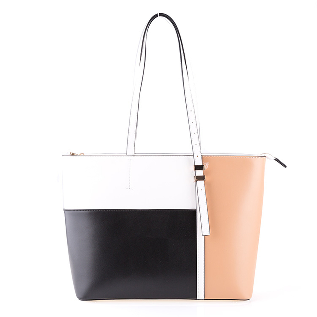 Combined Colors PU Leather Big Ladies Tote Handbag