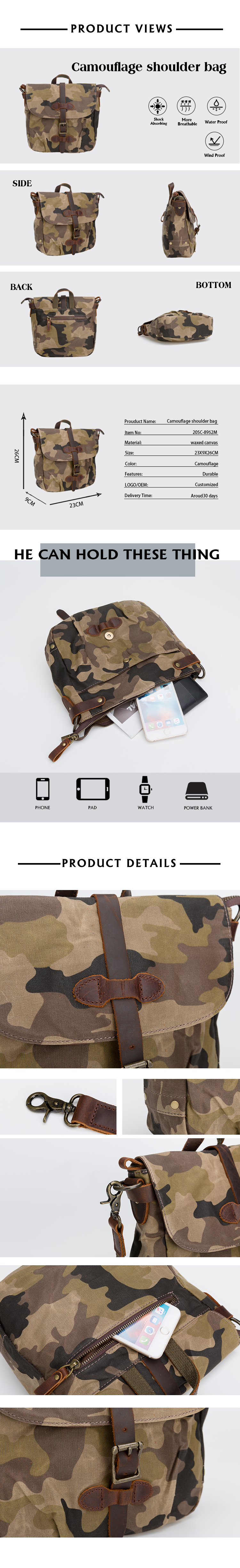 Camouflage Canvas Messenger Outdoor Bag For Men