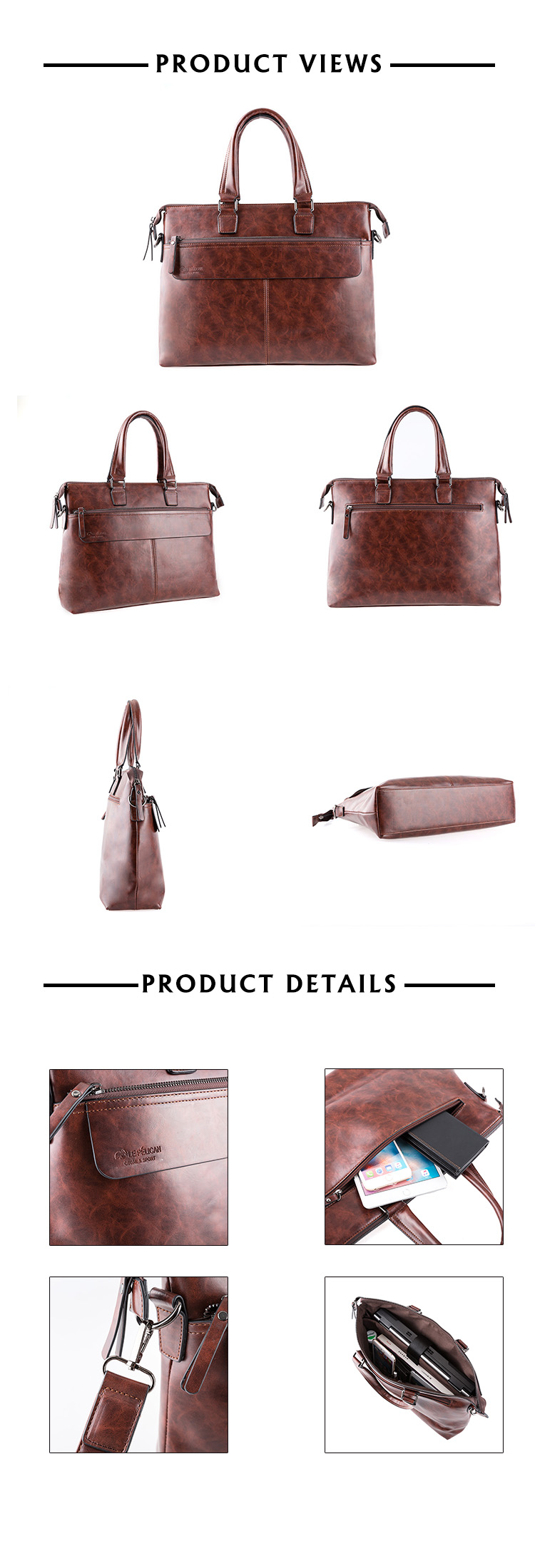 Factory Wholesale Mens PU Leather Crossbody Bag Briefcase 