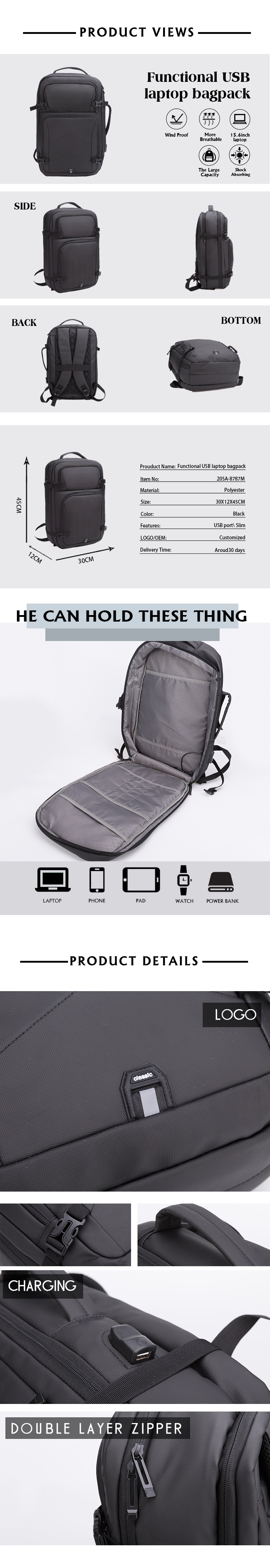 Multifunctional Waterproof Smart Backpack for Travel Or Business