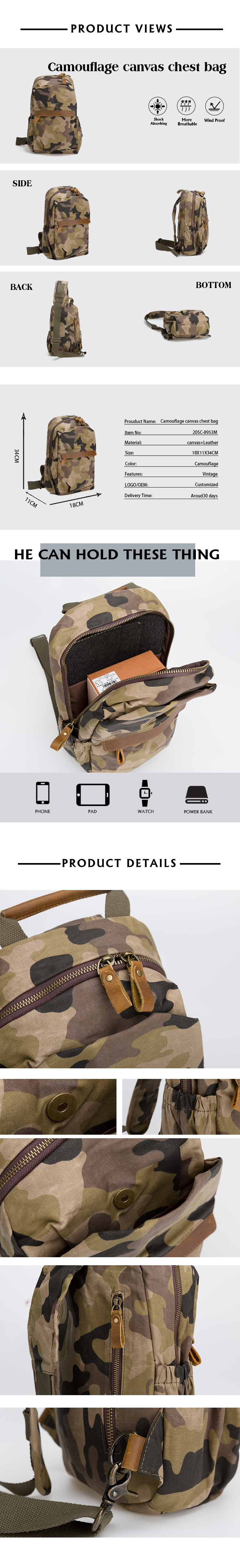 Camouflage Canvas Sling Outdoor Bag For Men