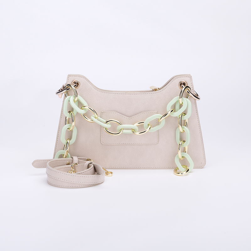 Lady's acrylic chain Medium size PU handbag 