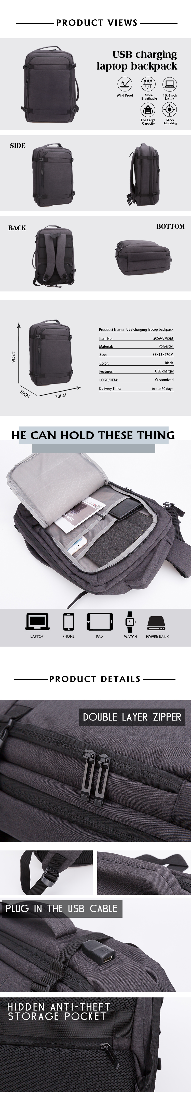China Supplier Wholesale Men Fashion Laptop Backpack