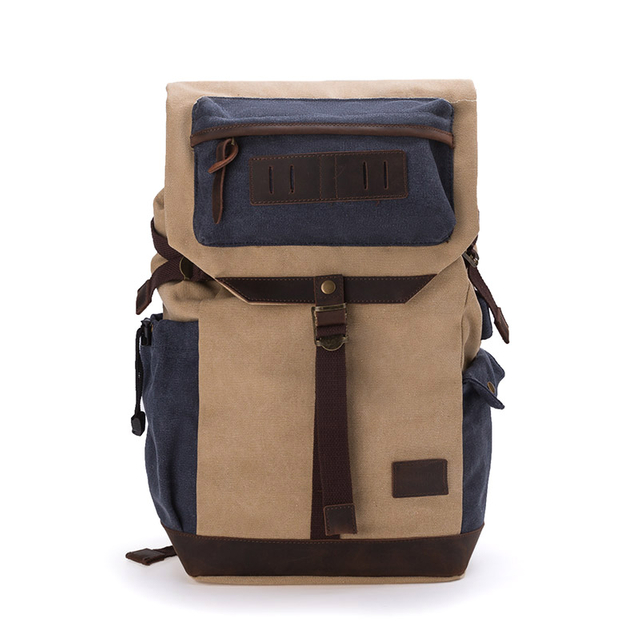 Contrast Color Mens Canvas Laptop Backpack Bag