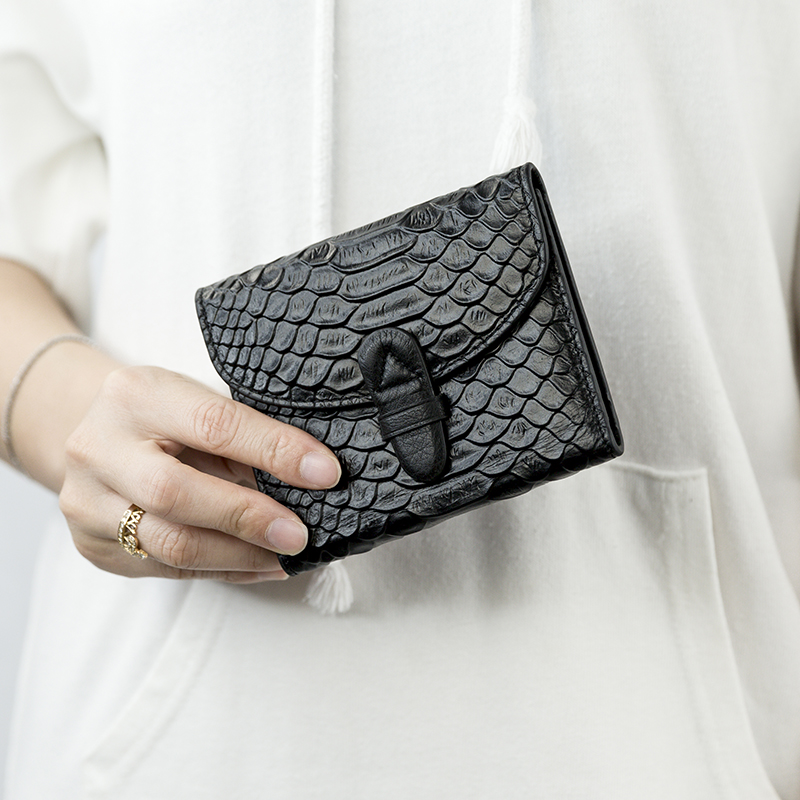 Crocodile Genuine Leather Short Wallet For Women