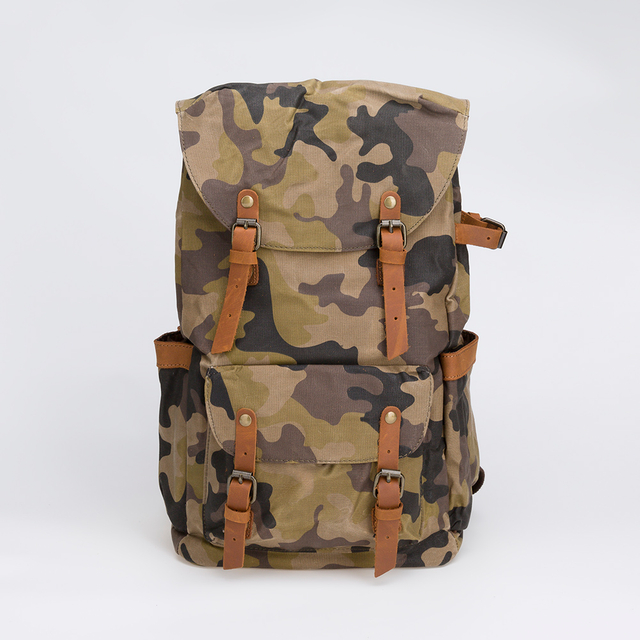 Camouflage Zippered Waterproof Mens Waxed Canvas Backpack