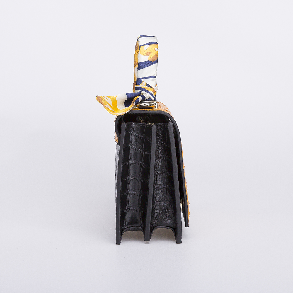 Scarf Decorated Ostrich Leather Flap Fashion Crossbody Handbag