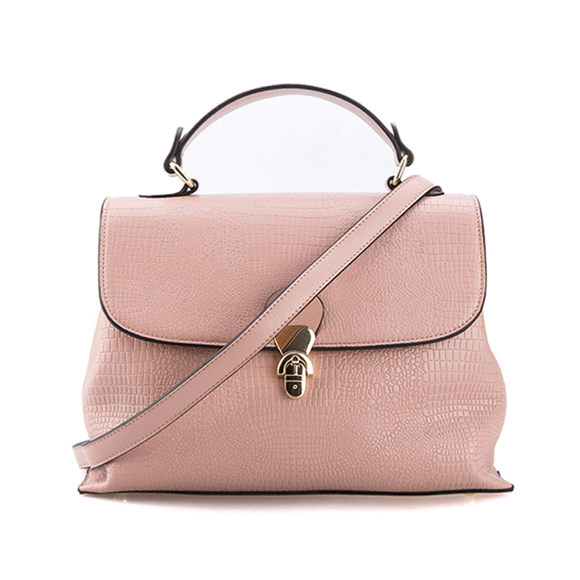 Flap Lock Closure Embossed Crocodile Texture PU Handbag