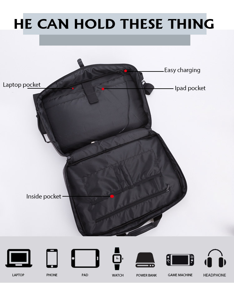 Factory in China Convertible Laptop Backpack Briefcase Bag for Men